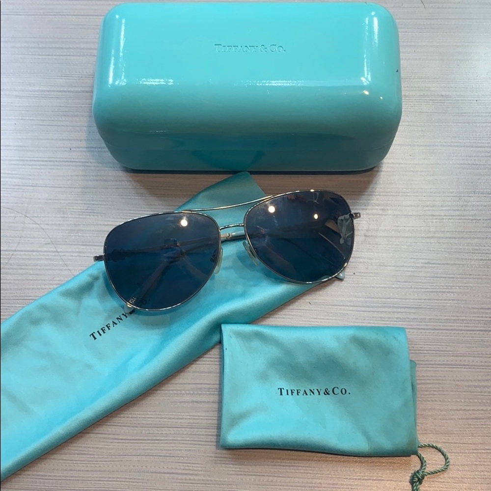 tiffany & co silver aviator style sunglasses